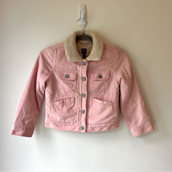 GAP Kids Pink Corduroy Sherpa Lined Jacket Size S (6–7) – Faux Shearling Collar - Picture 1 of 16